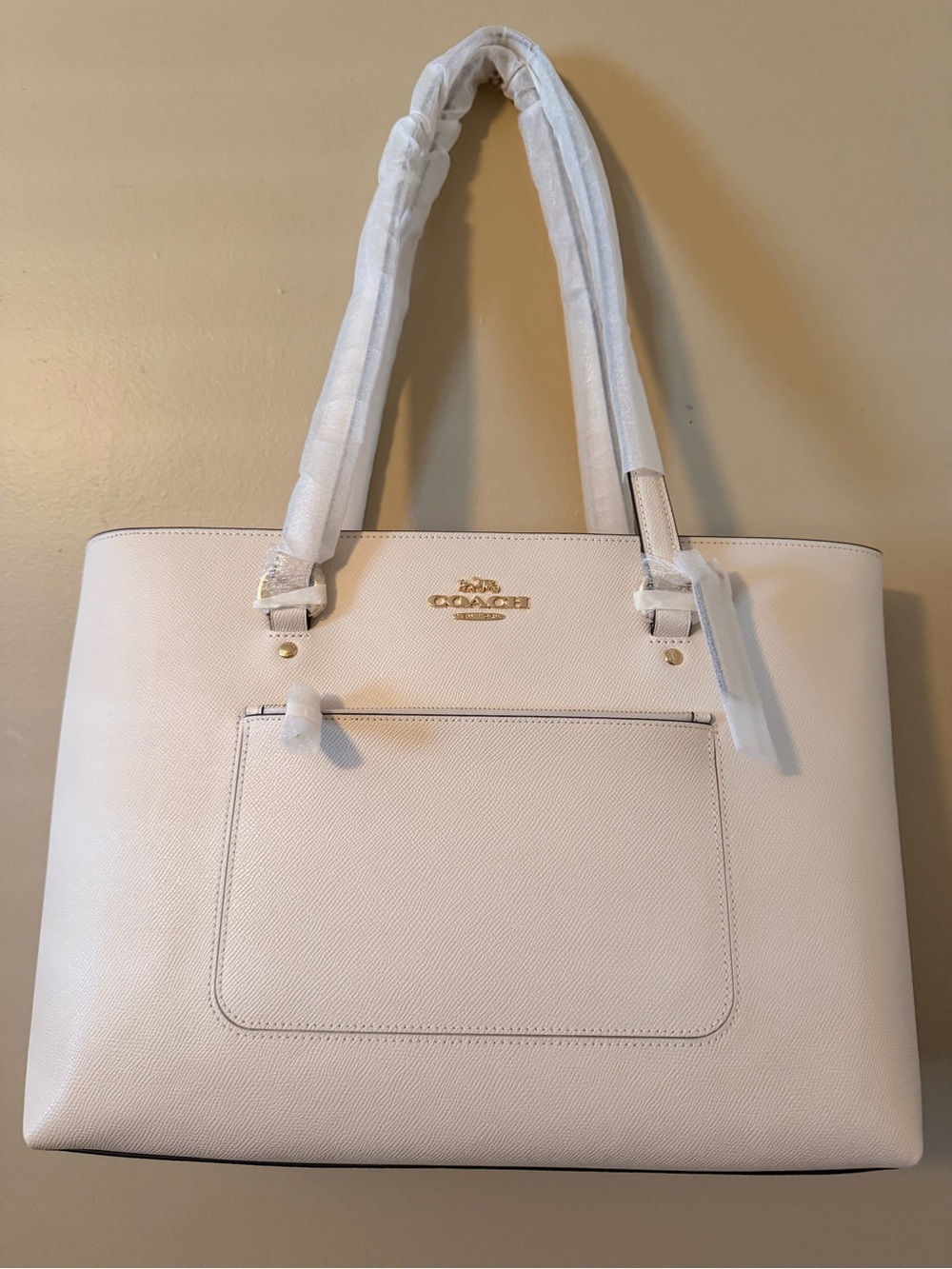 Coach Cream Leather Tote with Gold Hardware